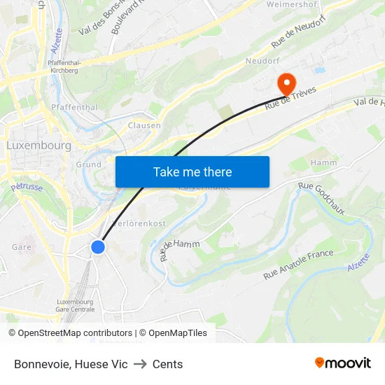 Bonnevoie, Huese Vic to Cents map