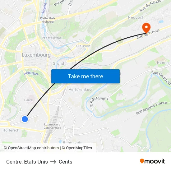 Centre, Etats-Unis to Cents map