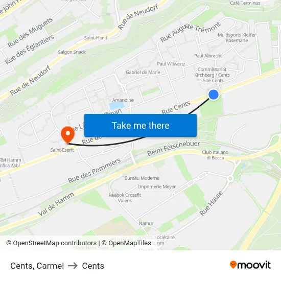 Cents, Carmel to Cents map