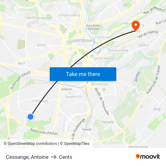 Cessange, Antoine to Cents map