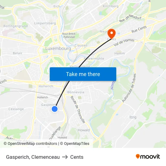 Gasperich, Clemenceau to Cents map