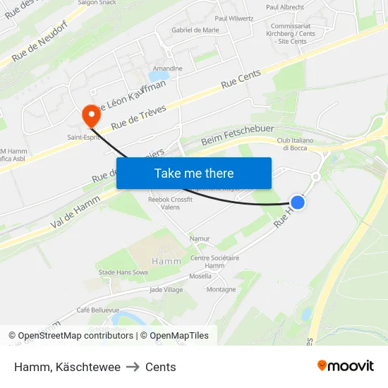 Hamm, Käschtewee to Cents map