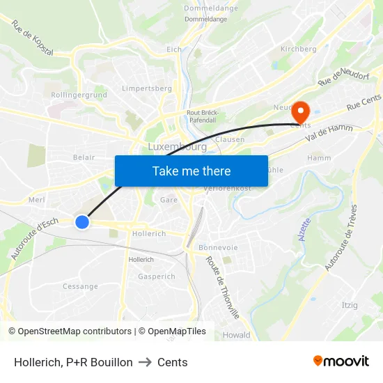 Hollerich, P+R Bouillon to Cents map