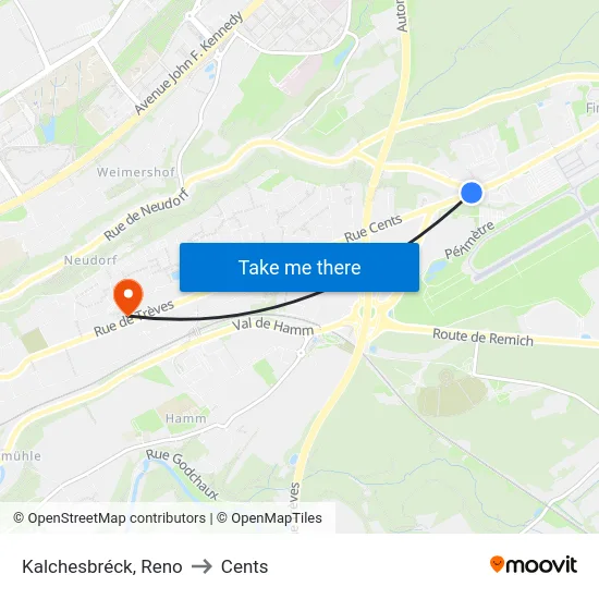 Kalchesbréck, Reno to Cents map