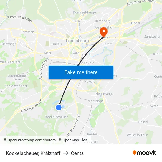 Kockelscheuer, Kräizhaff to Cents map