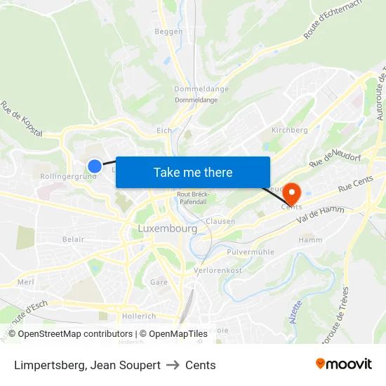 Limpertsberg, Jean Soupert to Cents map