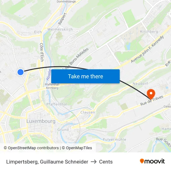 Limpertsberg, Guillaume Schneider to Cents map