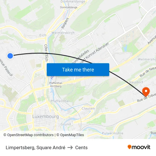 Limpertsberg, Square André to Cents map