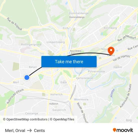 Merl, Orval to Cents map