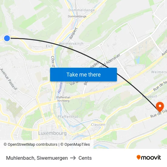 Muhlenbach, Siwemuergen to Cents map