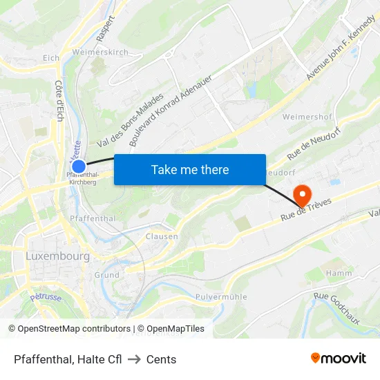 Pfaffenthal, Halte Cfl to Cents map