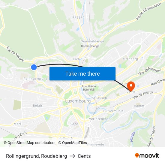 Rollingergrund, Roudebierg to Cents map