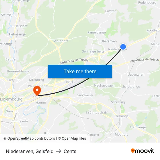 Niederanven, Geisfeld to Cents map
