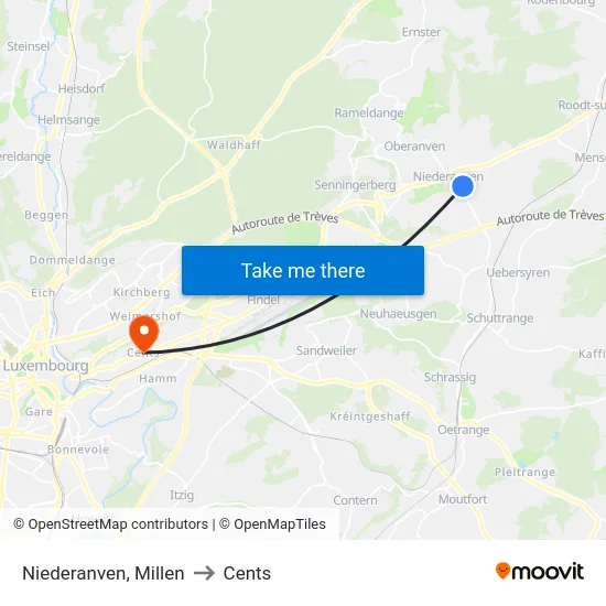 Niederanven, Millen to Cents map