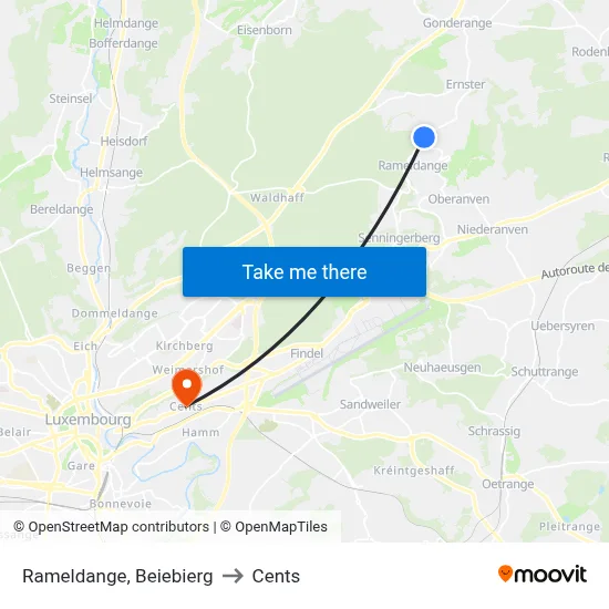 Rameldange, Beiebierg to Cents map