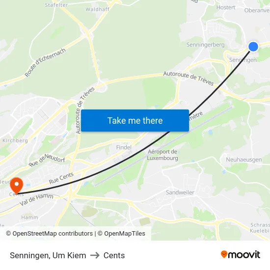 Senningen, Um Kiem to Cents map