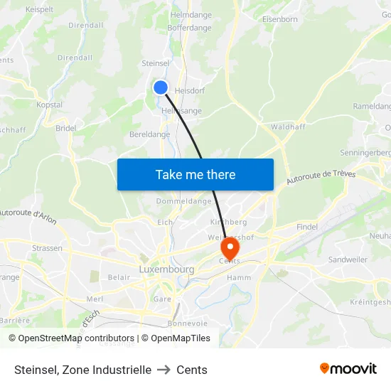 Steinsel, Zone Industrielle to Cents map