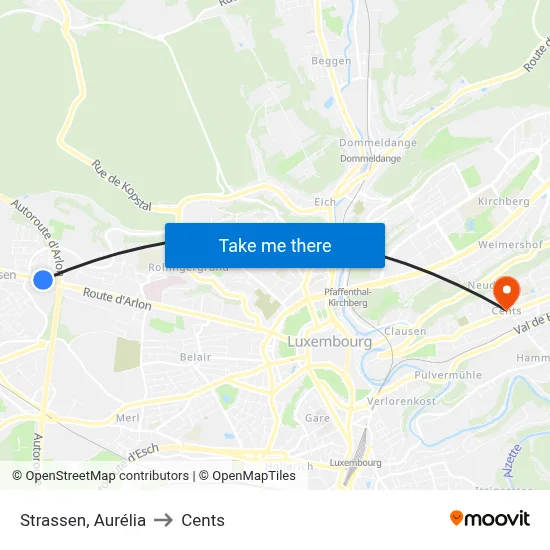 Strassen, Aurélia to Cents map