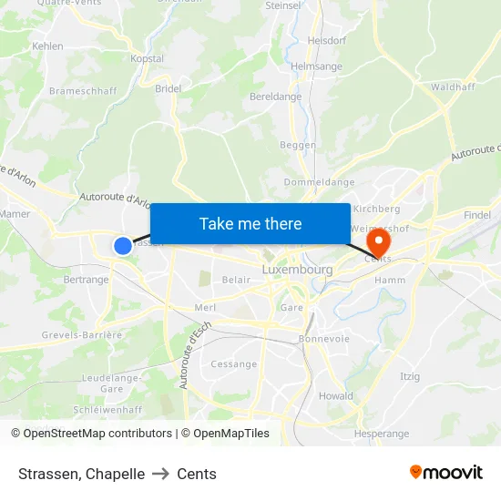 Strassen, Chapelle to Cents map