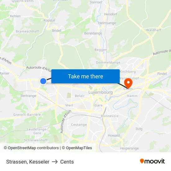 Strassen, Kesseler to Cents map
