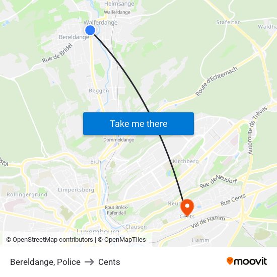 Bereldange, Police to Cents map