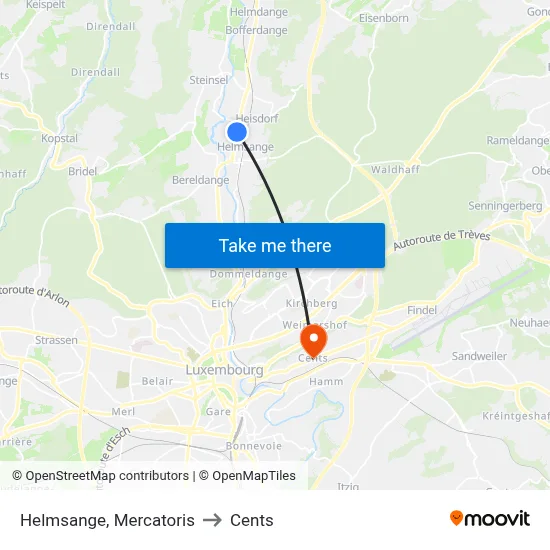Helmsange, Mercatoris to Cents map