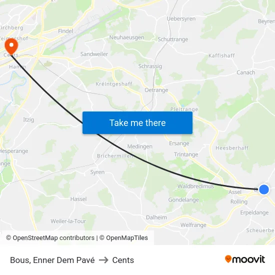 Bous, Enner Dem Pavé to Cents map