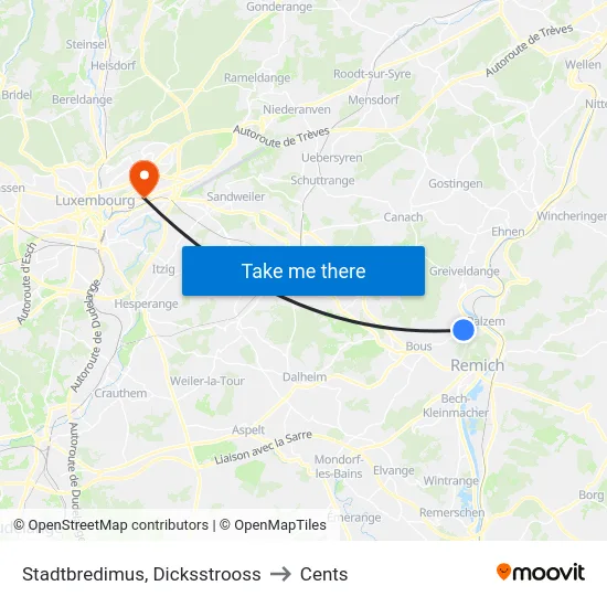 Stadtbredimus, Dicksstrooss to Cents map