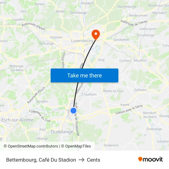 Bettembourg, Café Du Stadion to Cents map