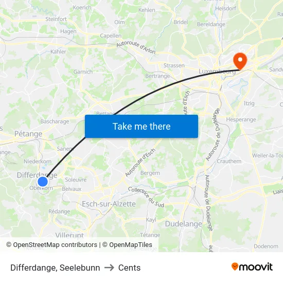 Differdange, Seelebunn to Cents map