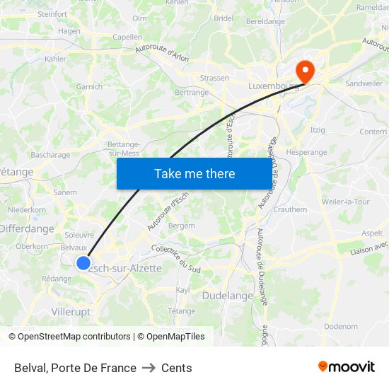 Belval, Porte De France to Cents map