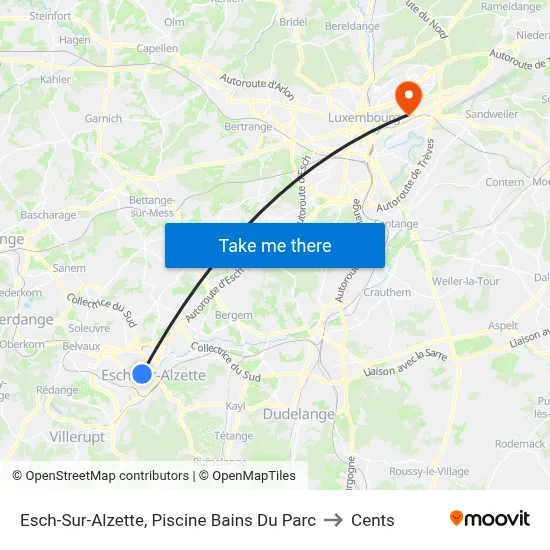 Esch-Sur-Alzette, Piscine Bains Du Parc to Cents map