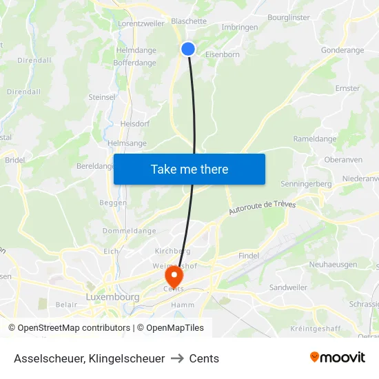 Asselscheuer, Klingelscheuer to Cents map