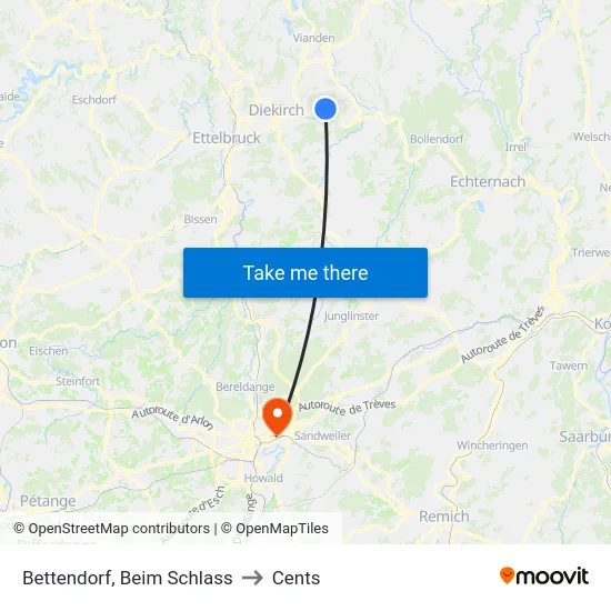 Bettendorf, Beim Schlass to Cents map