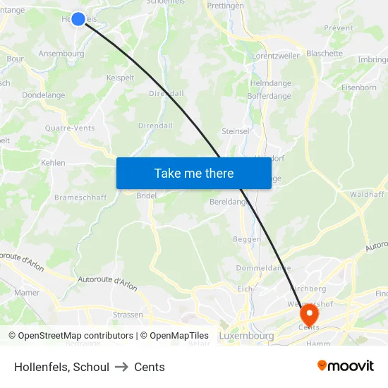 Hollenfels, Schoul to Cents map