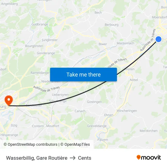 Wasserbillig, Gare Routière to Cents map