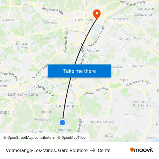 Volmerange-Les-Mines, Gare Routière to Cents map
