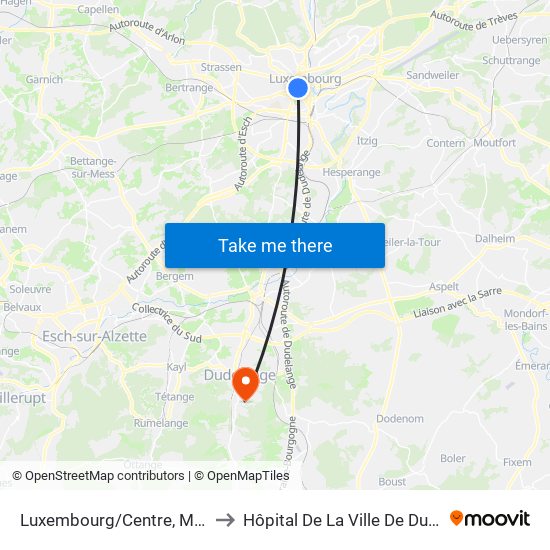 Luxembourg/Centre, Monterey to Hôpital De La Ville De Dudelange map