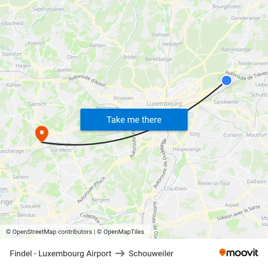Findel - Luxembourg Airport to Schouweiler map