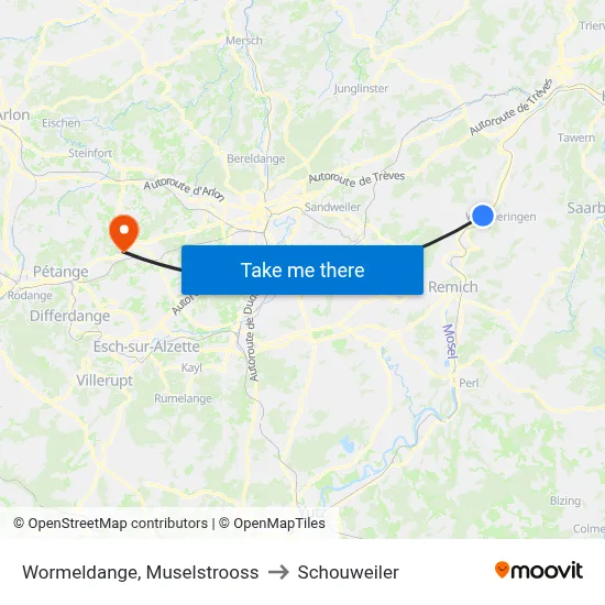 Wormeldange, Muselstrooss to Schouweiler map