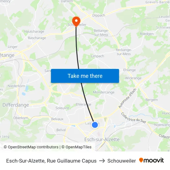 Esch-Sur-Alzette, Rue Guillaume Capus to Schouweiler map