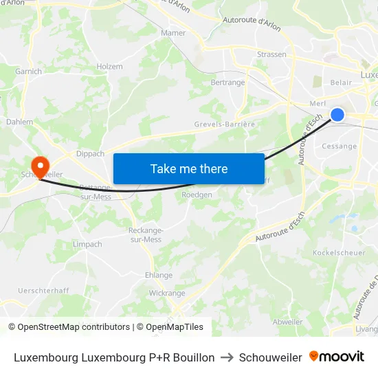 Luxembourg Luxembourg P+R Bouillon to Schouweiler map