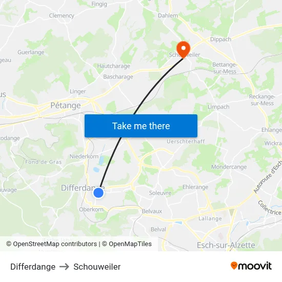 Differdange to Schouweiler map