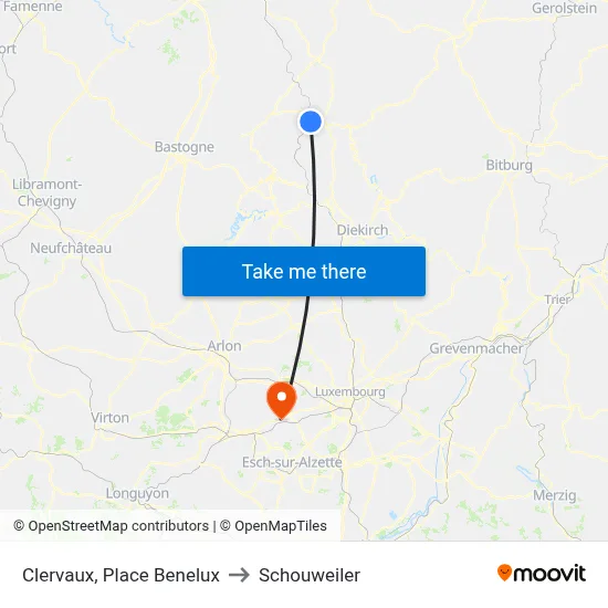 Clervaux, Place Benelux to Schouweiler map