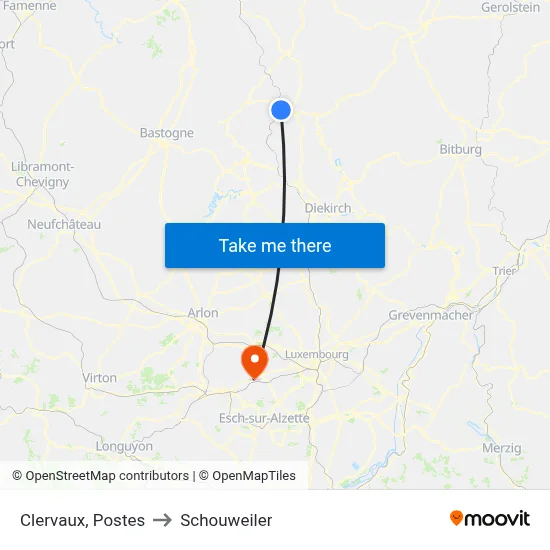 Clervaux, Postes to Schouweiler map