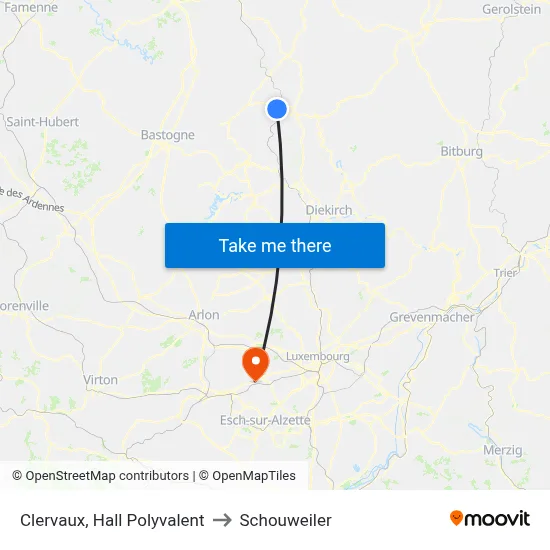 Clervaux, Hall Polyvalent to Schouweiler map
