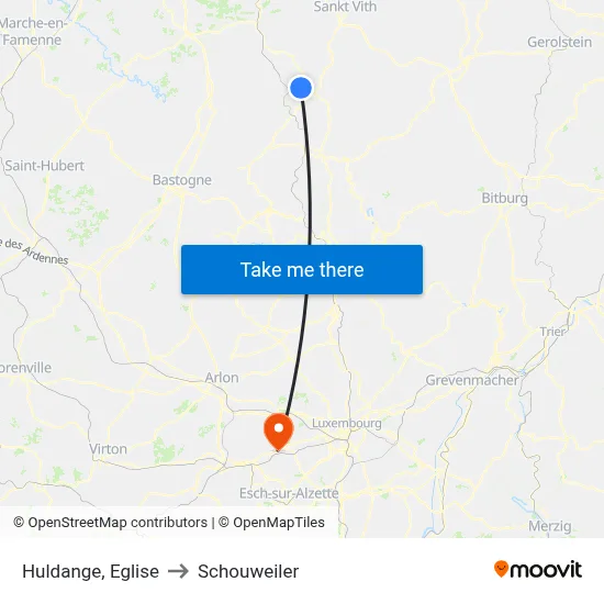 Huldange, Eglise to Schouweiler map