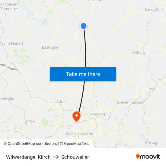 Wilwerdange, Kiirch to Schouweiler map