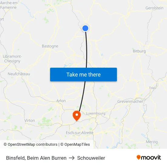 Binsfeld, Beim Alen Burren to Schouweiler map
