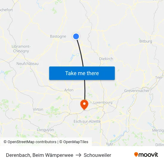 Derenbach, Beim Wämperwee to Schouweiler map